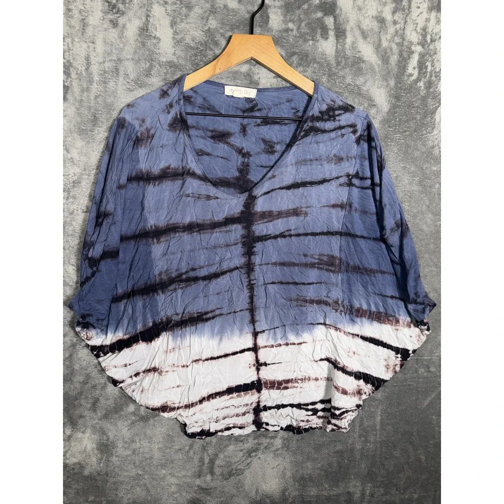 Moon & Sky Womens Tie Dye V Neck Blouse Medium Dolman Sleeve Loose Fit Boho